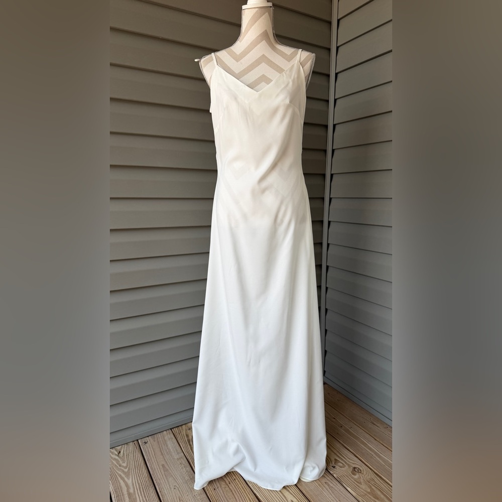 NWT- Merry’s white satin maxi spaghetti straps V- neck slip dress Sz 10